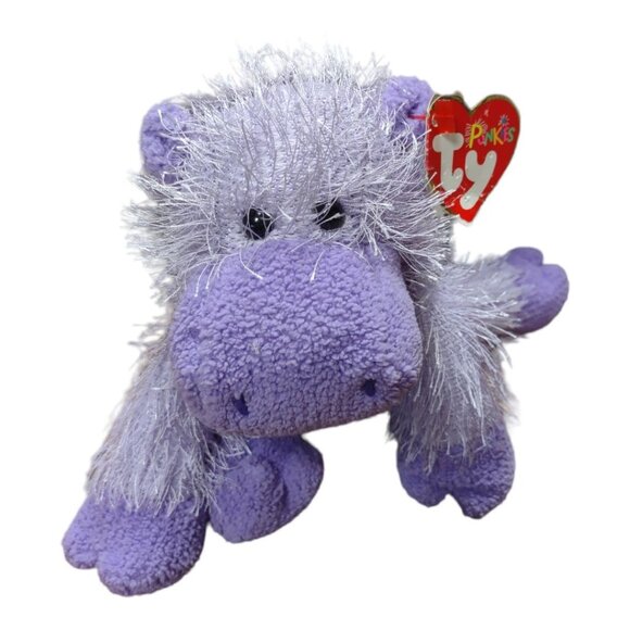 Vintage 2003 Ty Pluffies Plush Purple Hippo With Shaggy Fur 8" Stuffed Animal - Picture 8 of 8